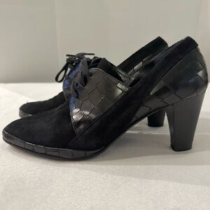 Amalfi Rangoni Women Oxford Heel Booties Croc Embossed Leather Lace Up black 9